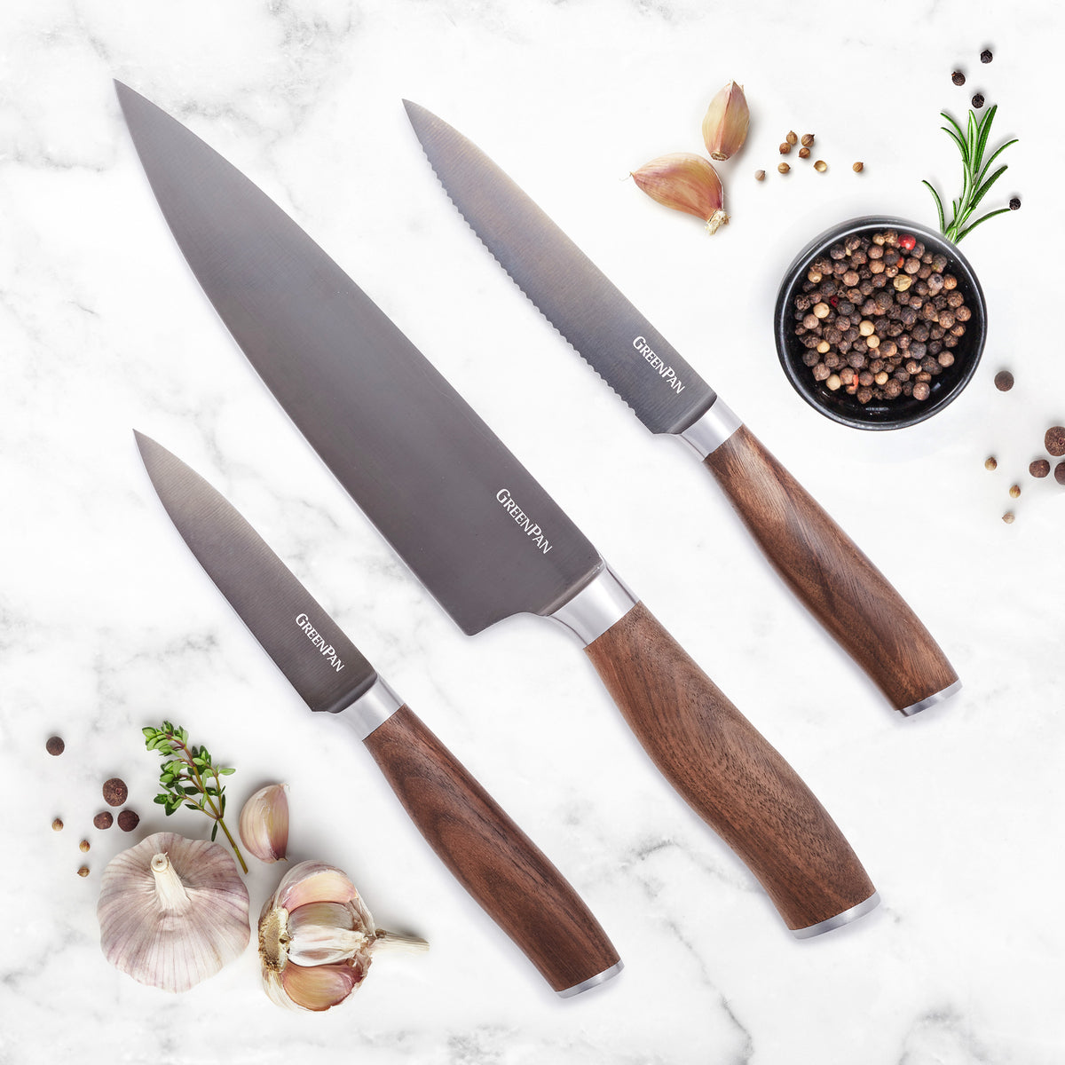 Premiere Titanium Cutlery 3-Piece Knife Set with Walnut Handles