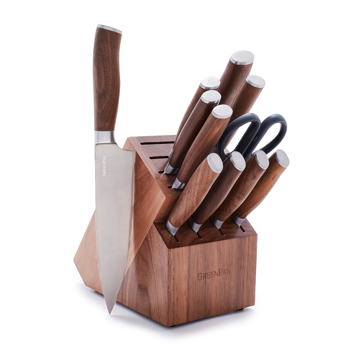 Premiere Titanium Cutlery 12-Piece Knife Block Set with Walnut Handles