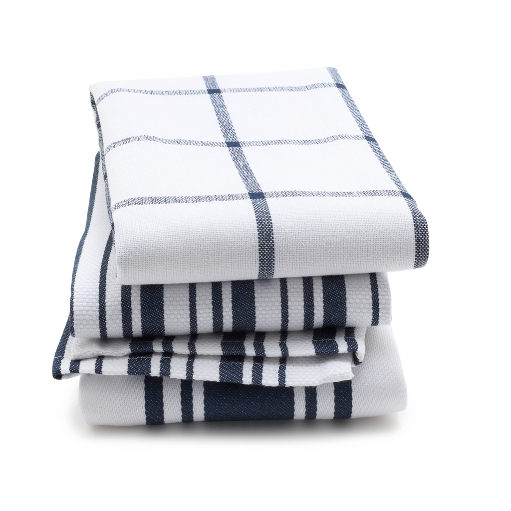 3Piece High Quality Blue White Plaid Striped Tea Towel Kitchen