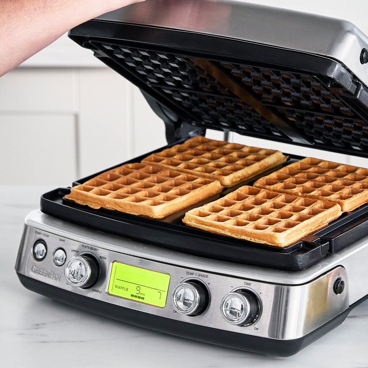 Healthy Non-Toxic PFAS Free Cookware - Elite Multi Grill, Griddle & Waffle Maker | Premiere Stainless Steel by GreenPan