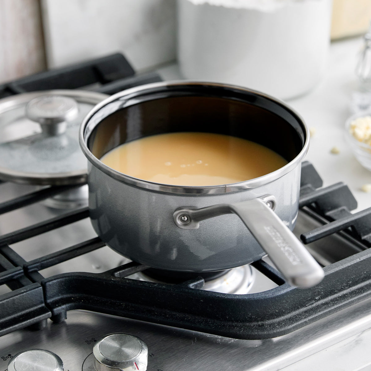 Merten & Storck Steel Core Enameled 1.5-Quart Saucepan with Lid | Cloud Gray