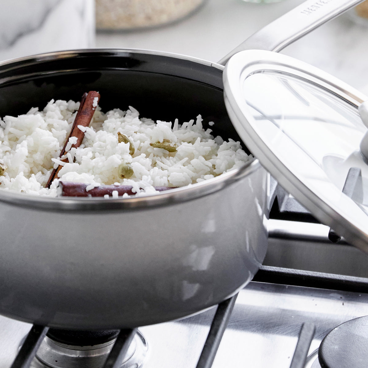 Merten & Storck Steel Core Enameled 2.5-Quart Saucepan with Lid | Cloud Gray