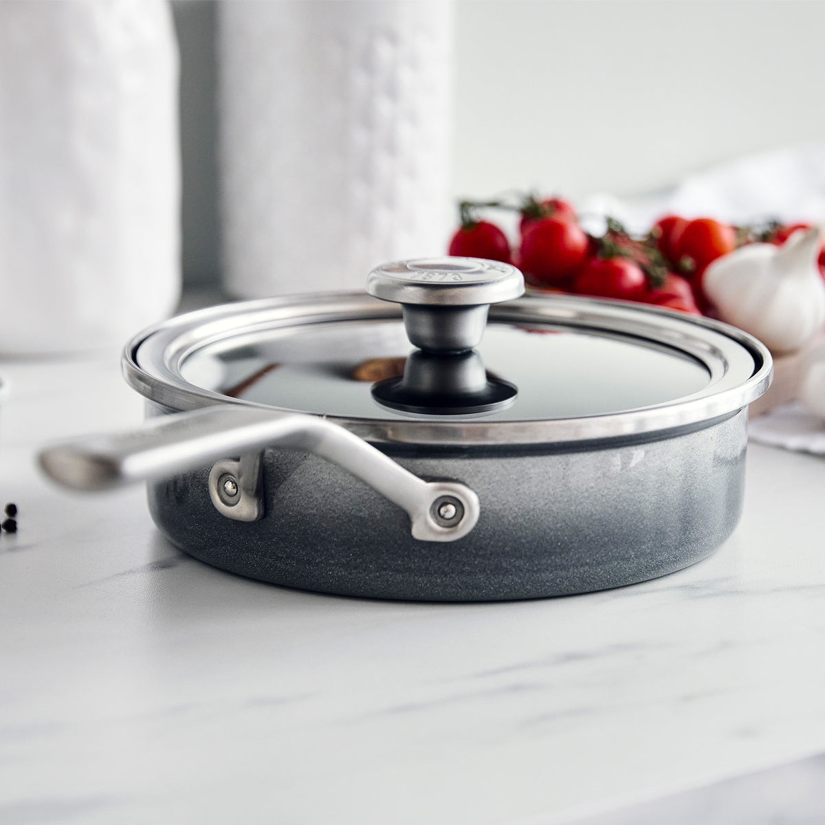 Merten & Storck Steel Core Enameled 2-Quart Sauté Pan with Lid | Cloud Gray