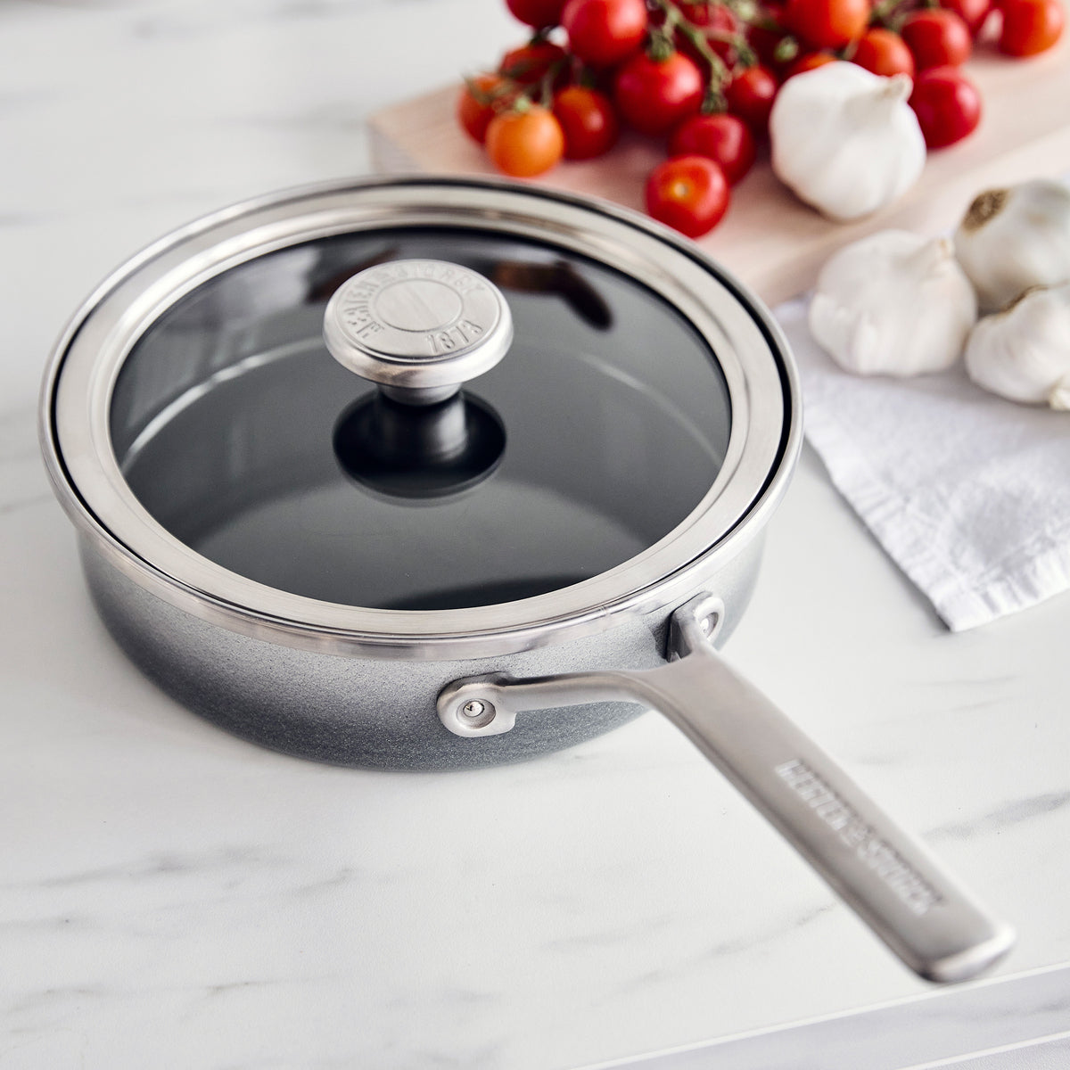 Merten & Storck Steel Core Enameled 2-Quart Sauté Pan with Lid | Cloud Gray