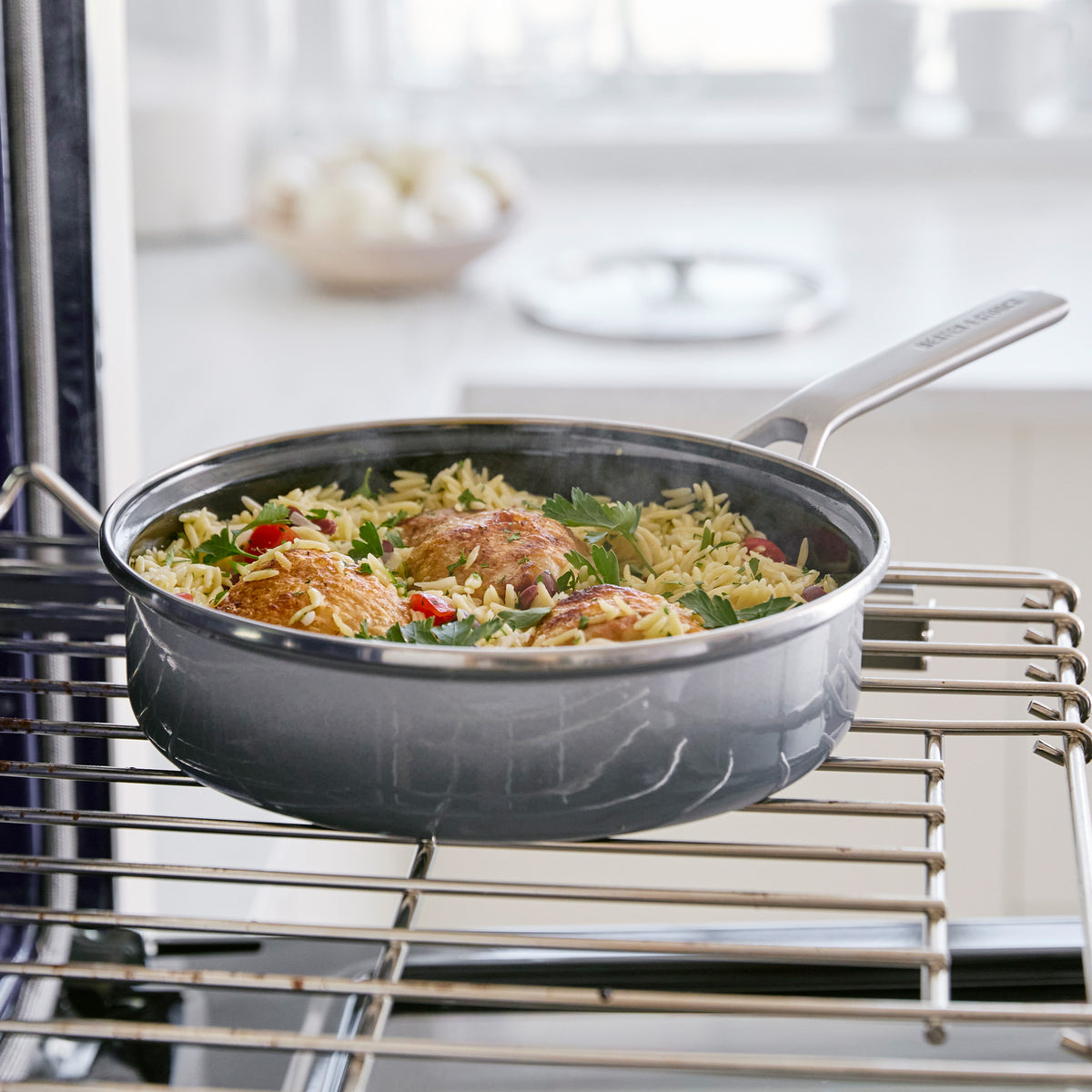 Merten & Storck Steel Core Enameled 2-Quart Sauté Pan with Lid | Cloud Gray