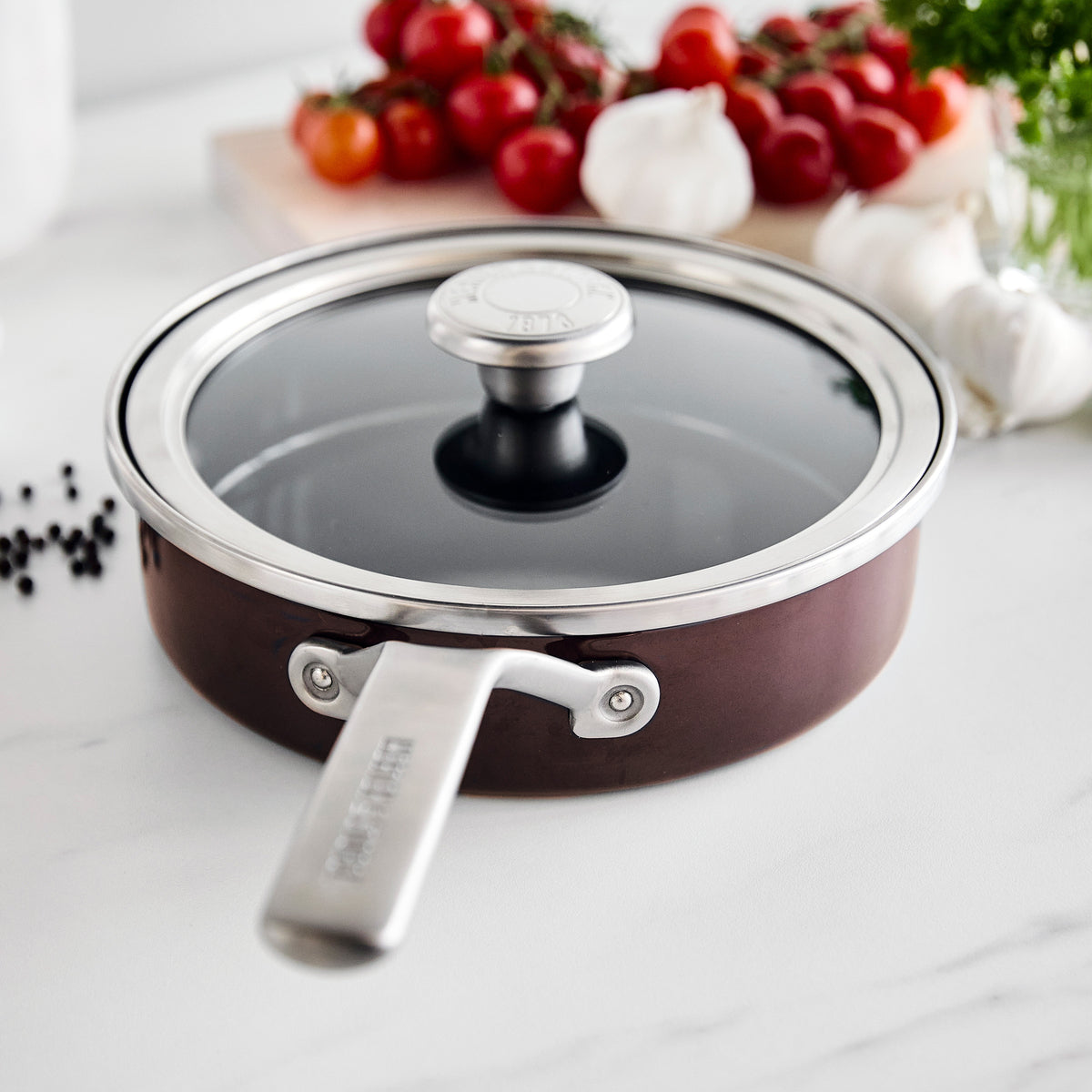 Merten & Storck Steel Core Enameled 2-Quart Sauté Pan with Lid | Chocolate Truffle