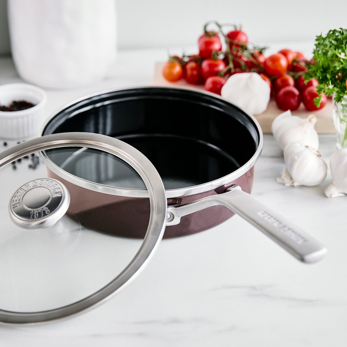 Merten & Storck Steel Core Enameled 2-Quart Sauté Pan with Lid | Chocolate Truffle