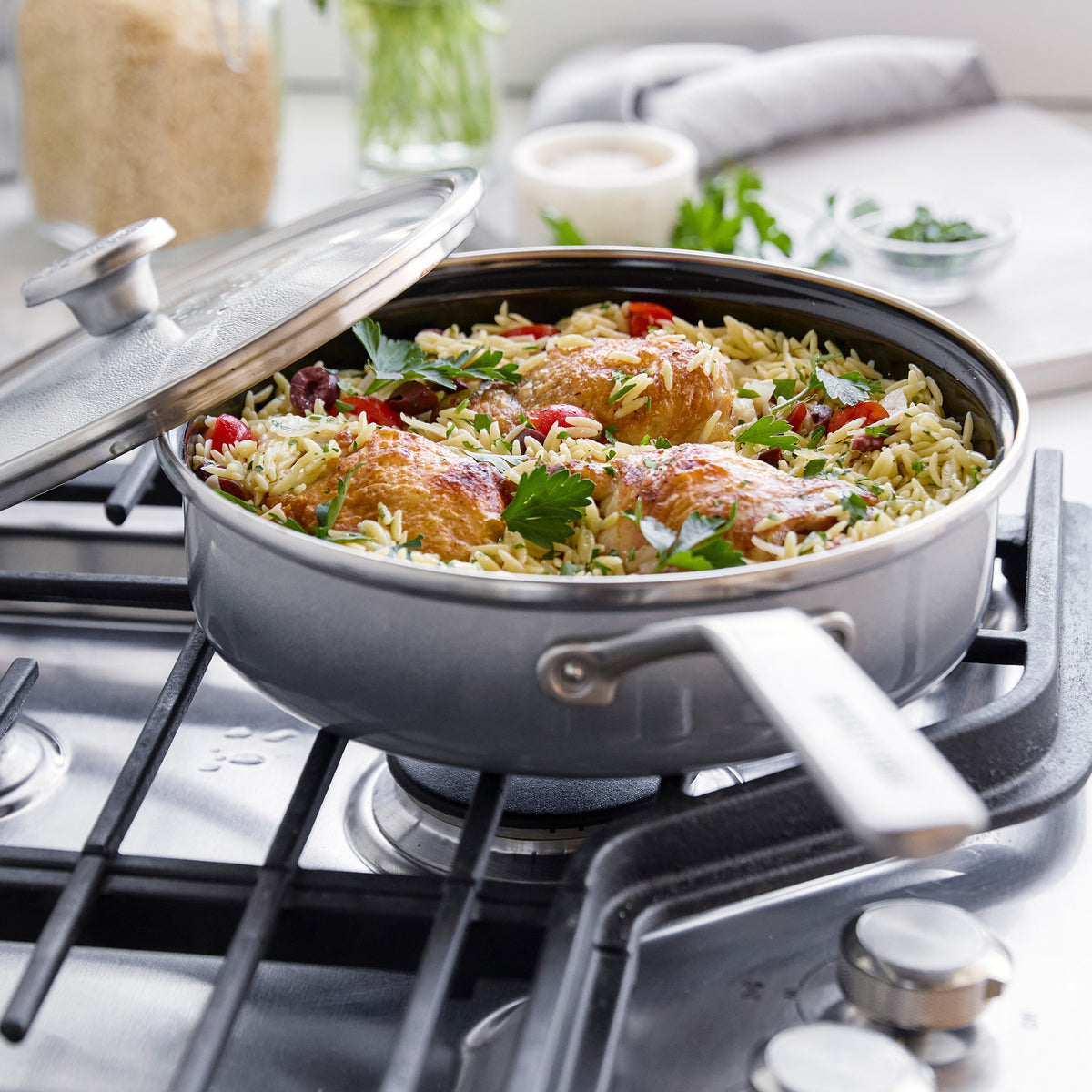 Merten & Storck Steel Core Enameled 3-Quart Sauté Pan with Lid | Cloud Gray