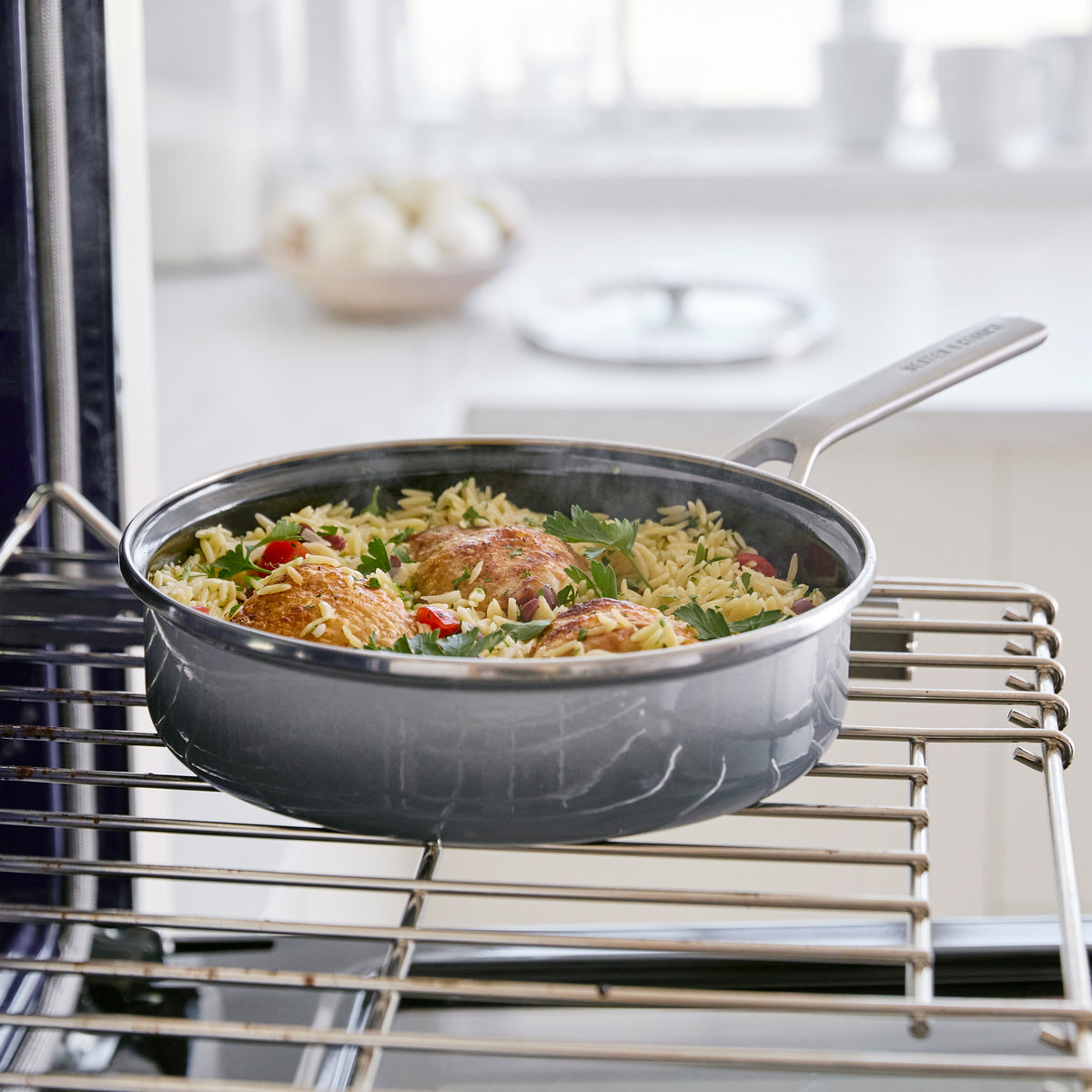 Merten & Storck Steel Core Enameled 3-Quart Sauté Pan with Lid | Cloud Gray