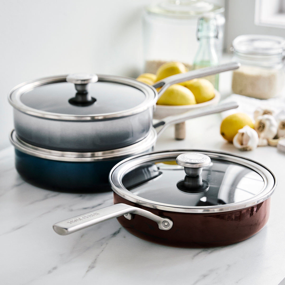 Smart Storage Cooking Pot Set Enameled Cast Iron 4-Piece Cookware