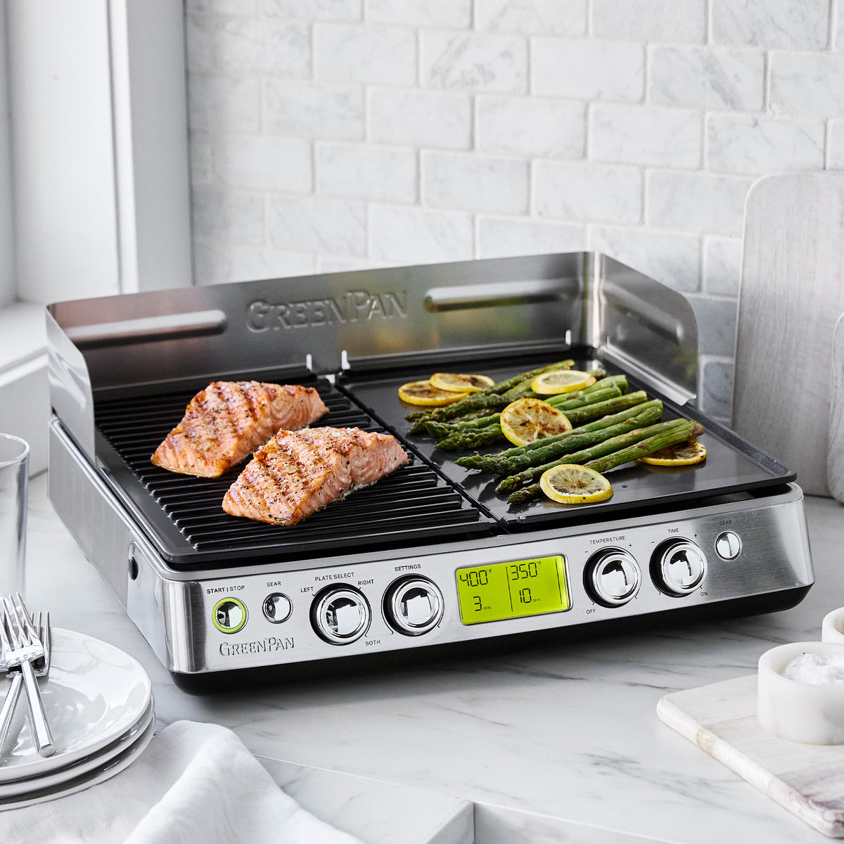 Williams Sonoma GreenPan Premiere Smoke-Less Grill & Griddle with Ceramic  Nonstick Coating in Stainless Steel
