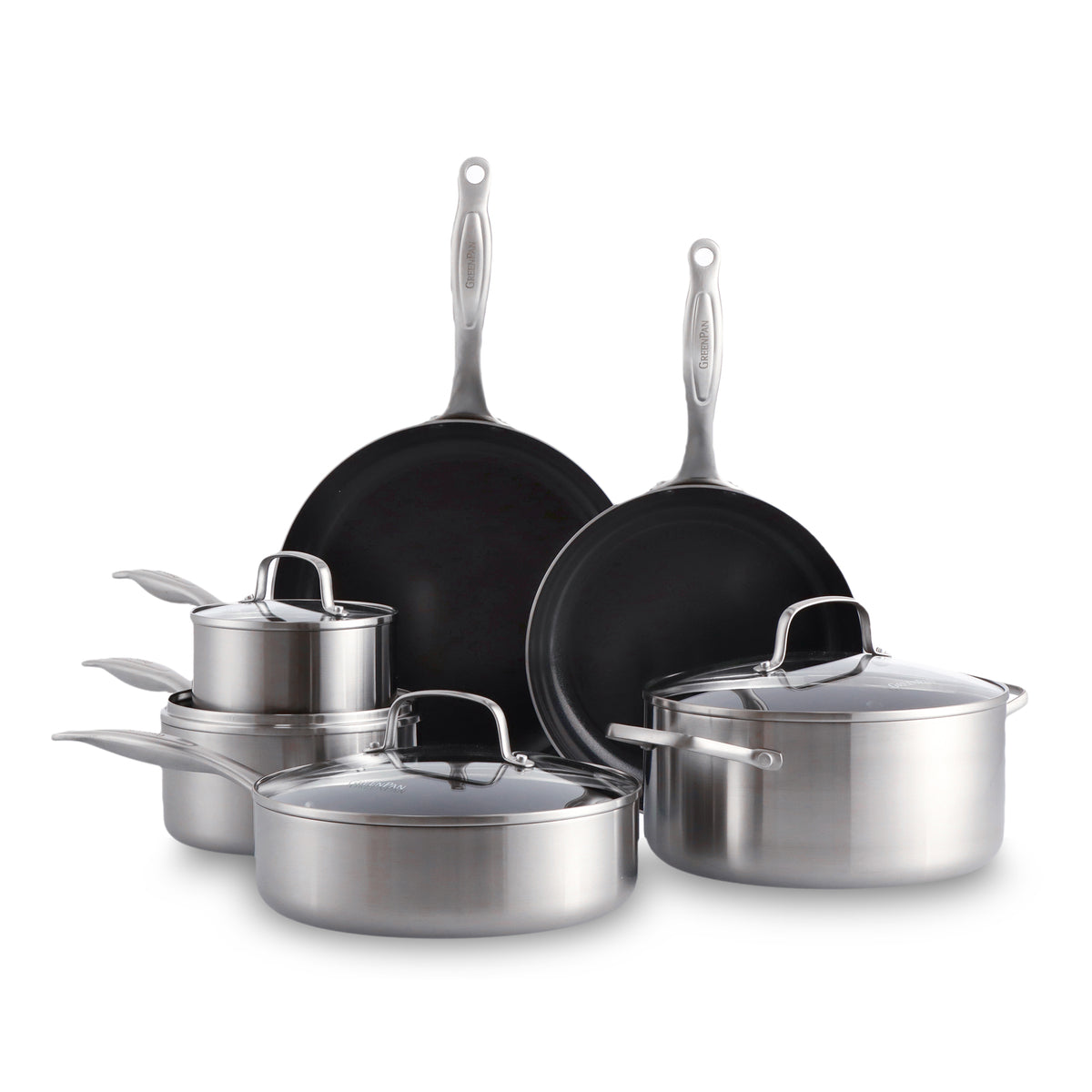 GreenPan 10-pc Stainless Steel Ceramic Non-Stick Tri-ply Cookware Set 