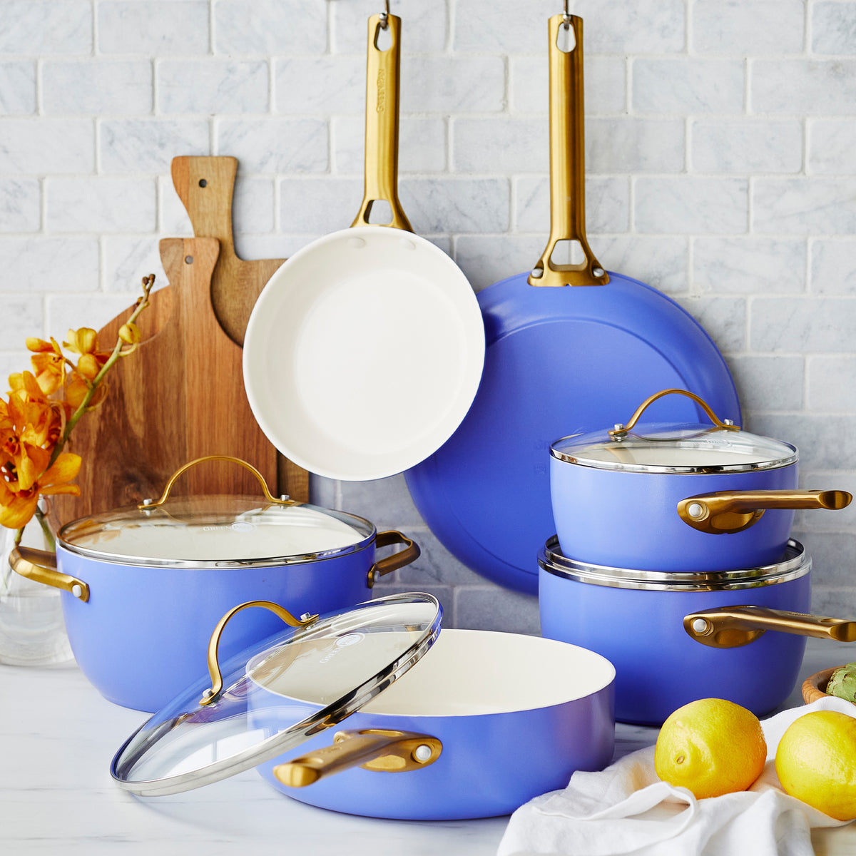 Navy and Gold Nonstick Pots and Pans Set